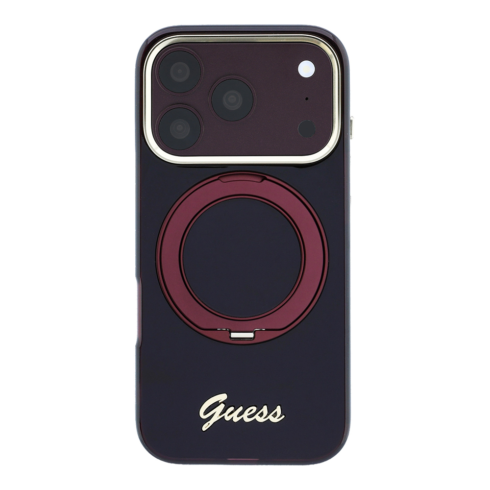 Apple iPhone 18 Pro Kılıf Guess Orjinal Lisanslı M-safe Şarj Özellikli 360 Derece Dönebilen Standlı Metal Yazı Logolu Silikon Kapak - 2