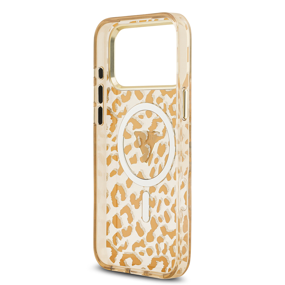 Apple iPhone 18 Pro Kılıf Guess Orjinal Lisanslı M-safe Şarj Özellikli Üçgen Logolu Simli Leopar Desenli Kapak - 6
