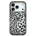 Apple iPhone 18 Pro Kılıf Guess Orjinal Lisanslı M-safe Şarj Özellikli Üçgen Logolu Simli Leopar Desenli Kapak - 2