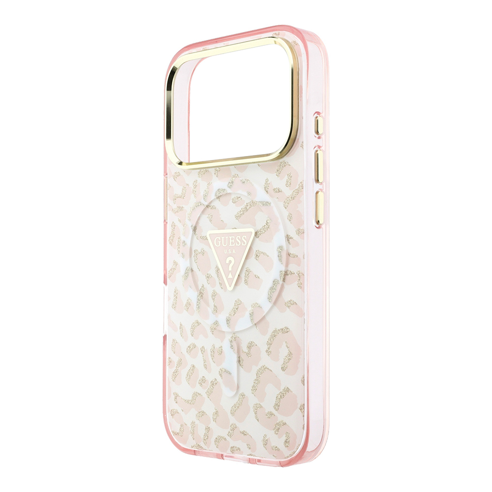 Apple iPhone 18 Pro Kılıf Guess Orjinal Lisanslı M-safe Şarj Özellikli Üçgen Logolu Simli Leopar Desenli Kapak - 5