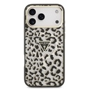 Apple iPhone 18 Pro Max Kılıf Guess Orjinal Lisanslı M-safe Şarj Özellikli Üçgen Logolu Simli Leopar Desenli Kapak - 2