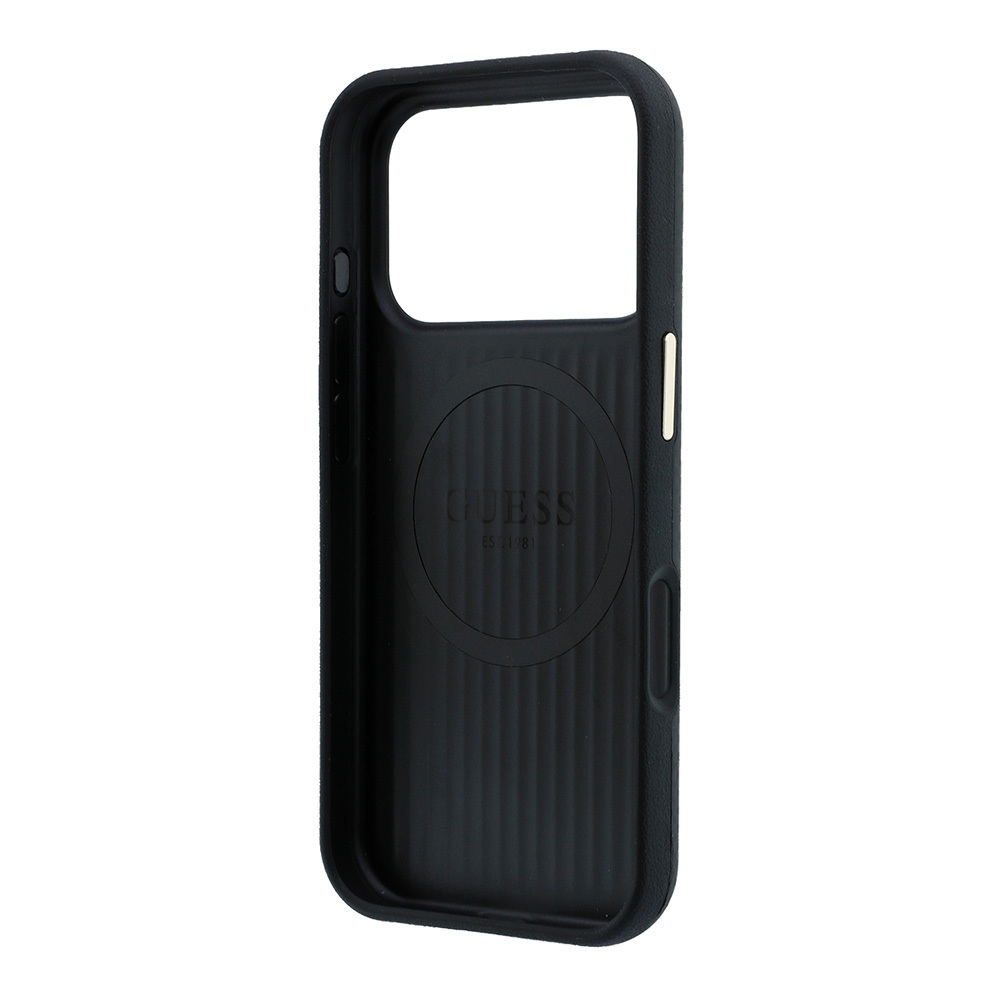 Apple iPhone 18 Pro Kılıf Guess Orjinal Lisanslı M-safe Şarj Özellikli PU Metal Üçgen Logolu Karbon Fiber Kevlar Kapak - 6