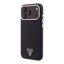 Apple iPhone 18 Pro Kılıf Guess Orjinal Lisanslı M-safe Şarj Özellikli PU Metal Üçgen Logolu Karbon Fiber Kevlar Kapak - 1