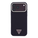 Apple iPhone 18 Pro Kılıf Guess Orjinal Lisanslı M-safe Şarj Özellikli PU Metal Üçgen Logolu Karbon Fiber Kevlar Kapak - 2