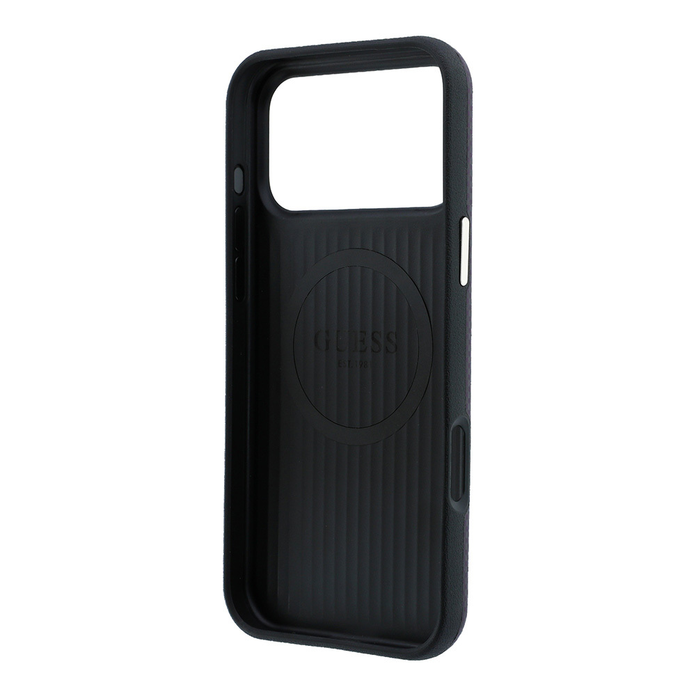 Apple iPhone 18 Pro Kılıf Guess Orjinal Lisanslı M-safe Şarj Özellikli PU Metal Üçgen Logolu Karbon Fiber Kevlar Kapak - 6