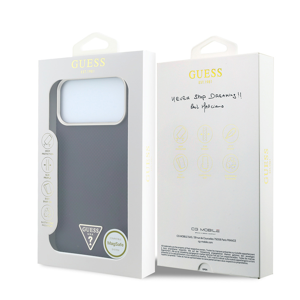 Apple iPhone 18 Pro Kılıf Guess Orjinal Lisanslı M-safe Şarj Özellikli PU Metal Üçgen Logolu Karbon Fiber Kevlar Kapak - 7