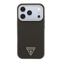 Apple iPhone 18 Pro Kılıf Guess Orjinal Lisanslı M-safe Şarj Özellikli PU Metal Üçgen Logolu Karbon Fiber Kevlar Kapak - 2