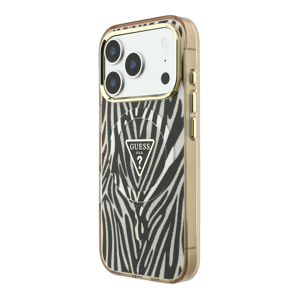 Apple iPhone 18 Pro Max Kılıf Guess Orjinal Lisanslı M-safe Şarj Özellikli Üçgen Logolu Zebra Desenli Silikon Kapak - 1
