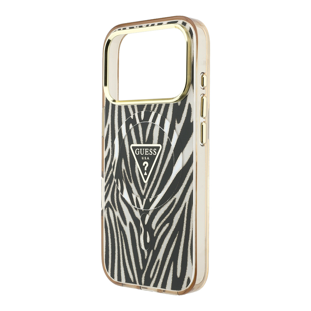 Apple iPhone 18 Pro Max Kılıf Guess Orjinal Lisanslı M-safe Şarj Özellikli Üçgen Logolu Zebra Desenli Silikon Kapak - 5
