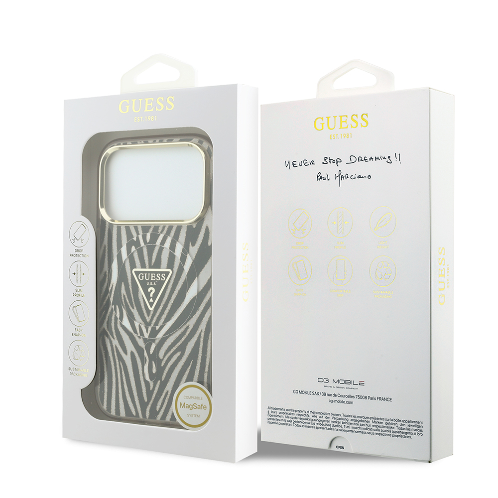 Apple iPhone 18 Pro Max Kılıf Guess Orjinal Lisanslı M-safe Şarj Özellikli Üçgen Logolu Zebra Desenli Silikon Kapak - 7