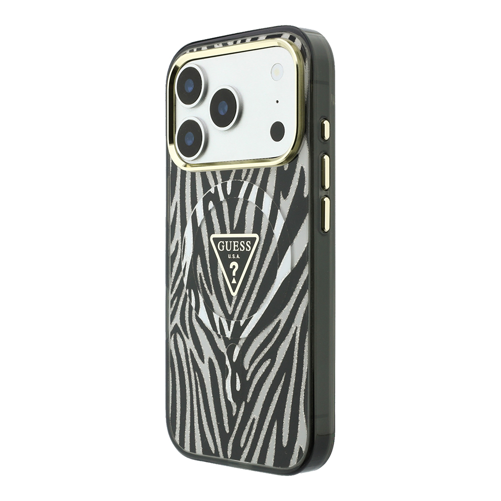 Apple iPhone 18 Pro Max Kılıf Guess Orjinal Lisanslı M-safe Şarj Özellikli Üçgen Logolu Zebra Desenli Silikon Kapak - 1