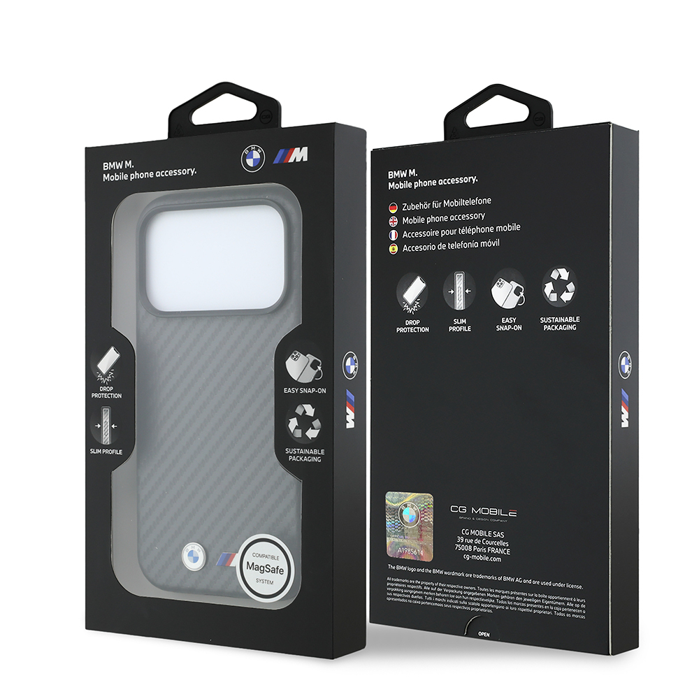 Apple iPhone 18 Pro Max Kılıf BMW Orjinal Lisanslı M-safe Şarj Özellikli Karbon Fiber Tasarımlı ve Metal Logolu PU Deri Kapak - 7