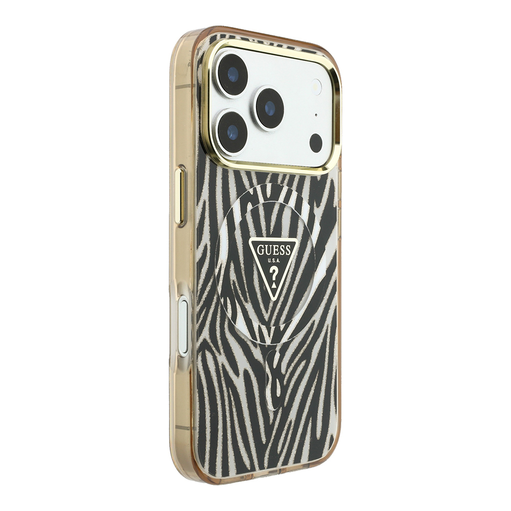 Apple iPhone 18 Pro Kılıf Guess Orjinal Lisanslı M-safe Şarj Özellikli Üçgen Logolu Zebra Desenli Silikon Kapak - 3