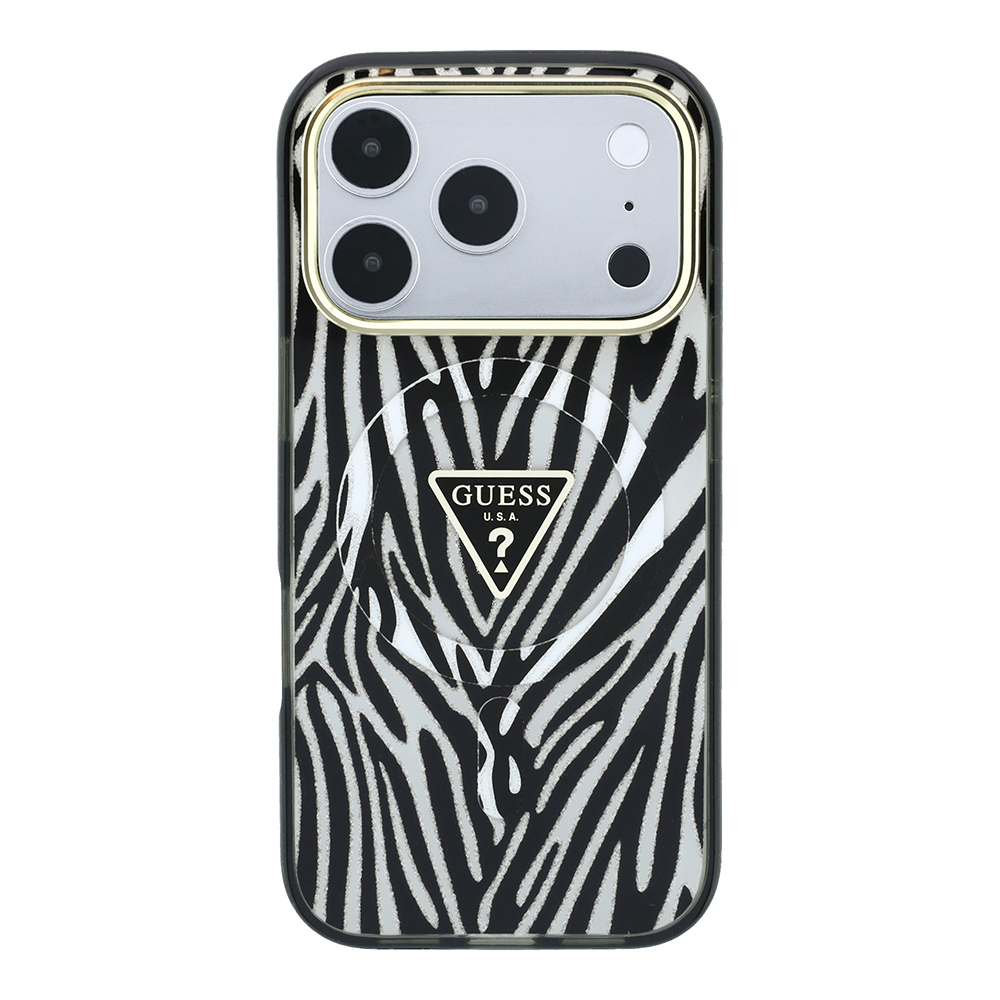 Apple iPhone 18 Pro Kılıf Guess Orjinal Lisanslı M-safe Şarj Özellikli Üçgen Logolu Zebra Desenli Silikon Kapak - 2