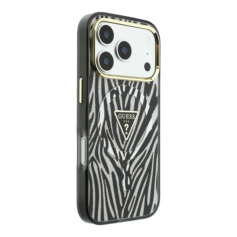 Apple iPhone 18 Pro Kılıf Guess Orjinal Lisanslı M-safe Şarj Özellikli Üçgen Logolu Zebra Desenli Silikon Kapak - 3