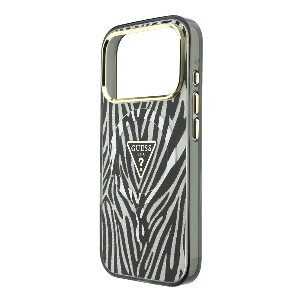 Apple iPhone 18 Pro Kılıf Guess Orjinal Lisanslı M-safe Şarj Özellikli Üçgen Logolu Zebra Desenli Silikon Kapak - 5