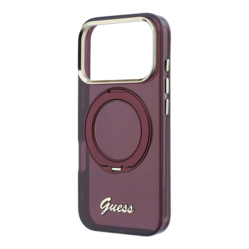 Apple iPhone 18 Pro Max Kılıf Guess Orjinal Lisanslı M-safe Şarj Özellikli 360 Derece Dönebilen Standlı Metal Yazı Logolu Silikon Kapak - 1