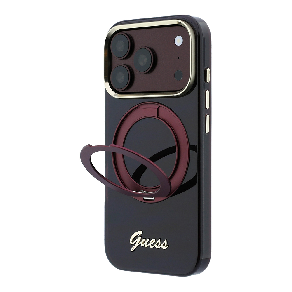 Apple iPhone 18 Pro Max Kılıf Guess Orjinal Lisanslı M-safe Şarj Özellikli 360 Derece Dönebilen Standlı Metal Yazı Logolu Silikon Kapak - 2