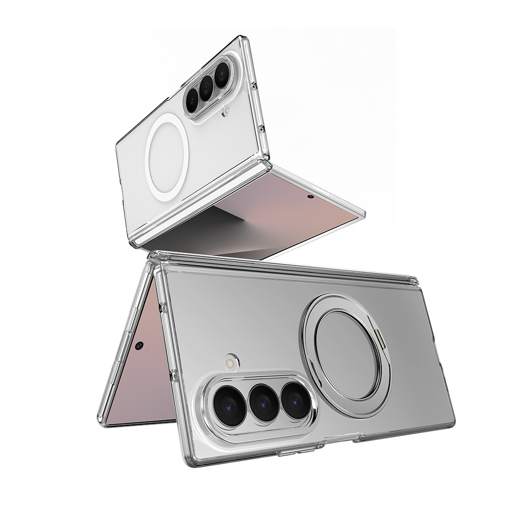 Samsung Galaxy Z Fold 7 Uyumlu Kılıf M-safe Şarj Özellikli Transparan Sert PC Wlons Pita Standlı Kapak - 5
