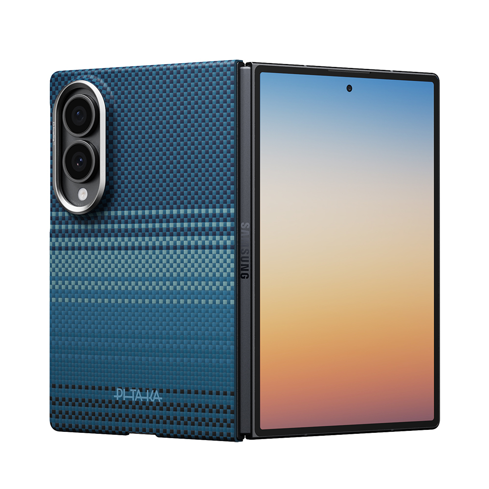 Galaxy Z Fold 8 Kılıf M-safe Şarj Özellikli Aramid Karbon Fiber Pitaka Tactile Woven Sunset-Moonrise Serisi Kapak - 1