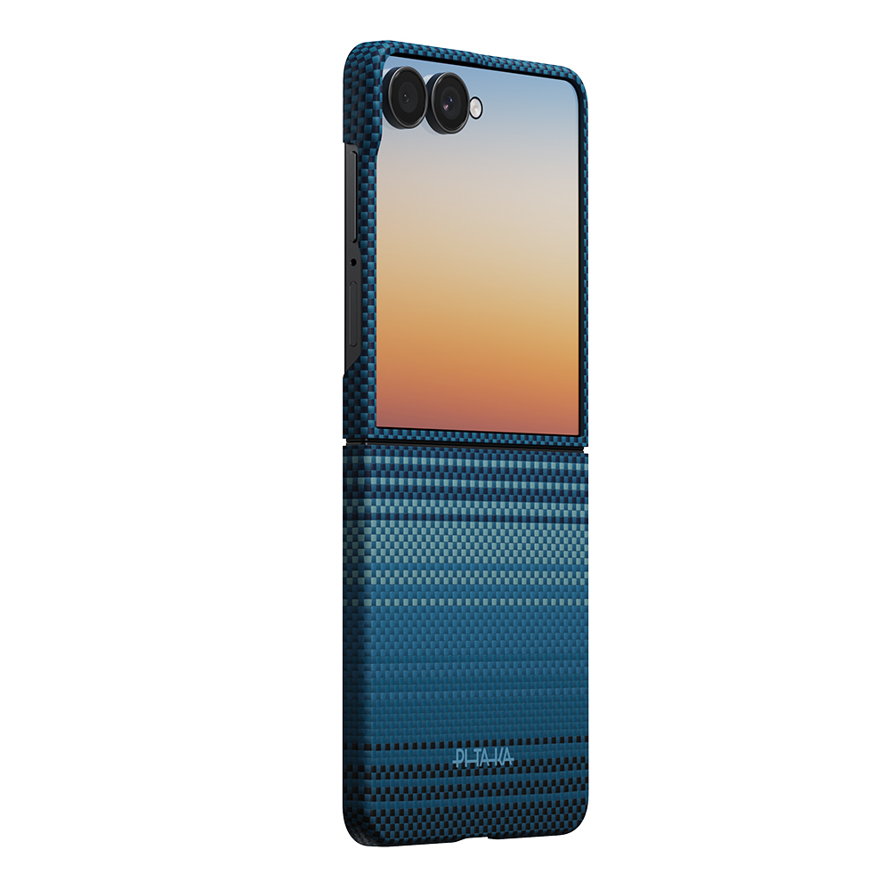 Samsung Galaxy Z Flip Uyumlu 8 Kılıf M-safe Şarj Özellikli Aramid Karbon Fiber Pitaka Tactile Woven Sunset-Moonrise Serisi Kapak - 1