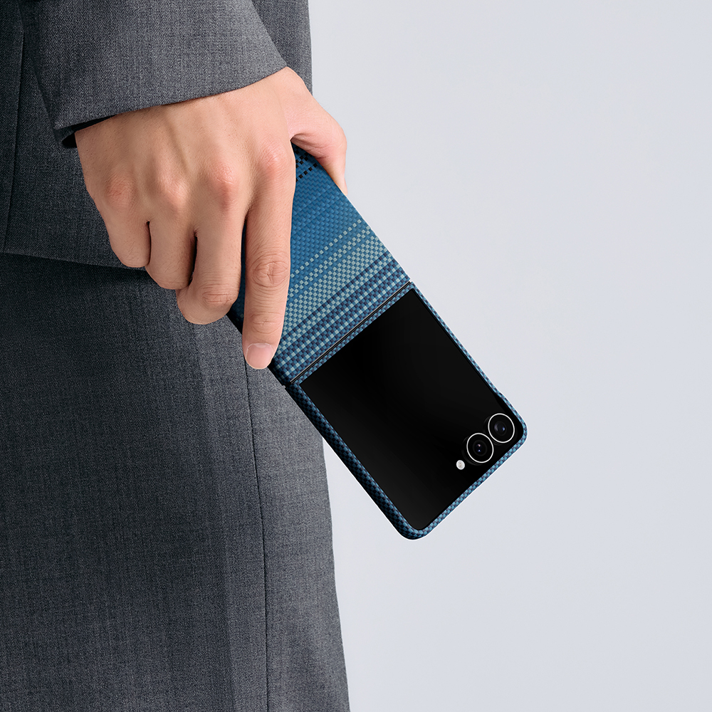 Samsung Galaxy Z Flip Uyumlu 8 Kılıf M-safe Şarj Özellikli Aramid Karbon Fiber Pitaka Tactile Woven Sunset-Moonrise Serisi Kapak - 9