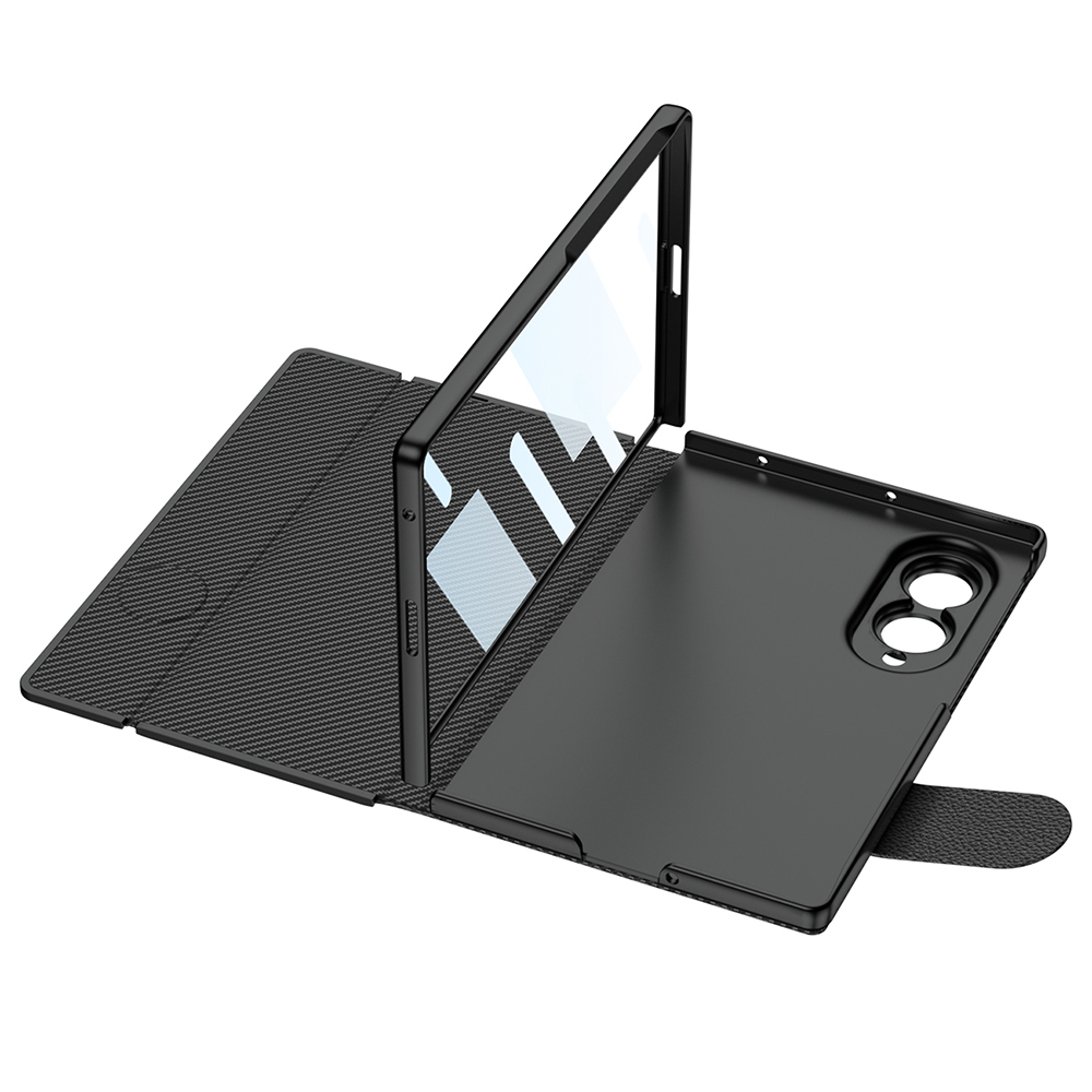 Galaxy Z Fold 8 Kılıf Karbon Fiber Tasarımlı Magnetik Tokalı Kartlıklı Zore Kıpta Zegna Kapak - 1