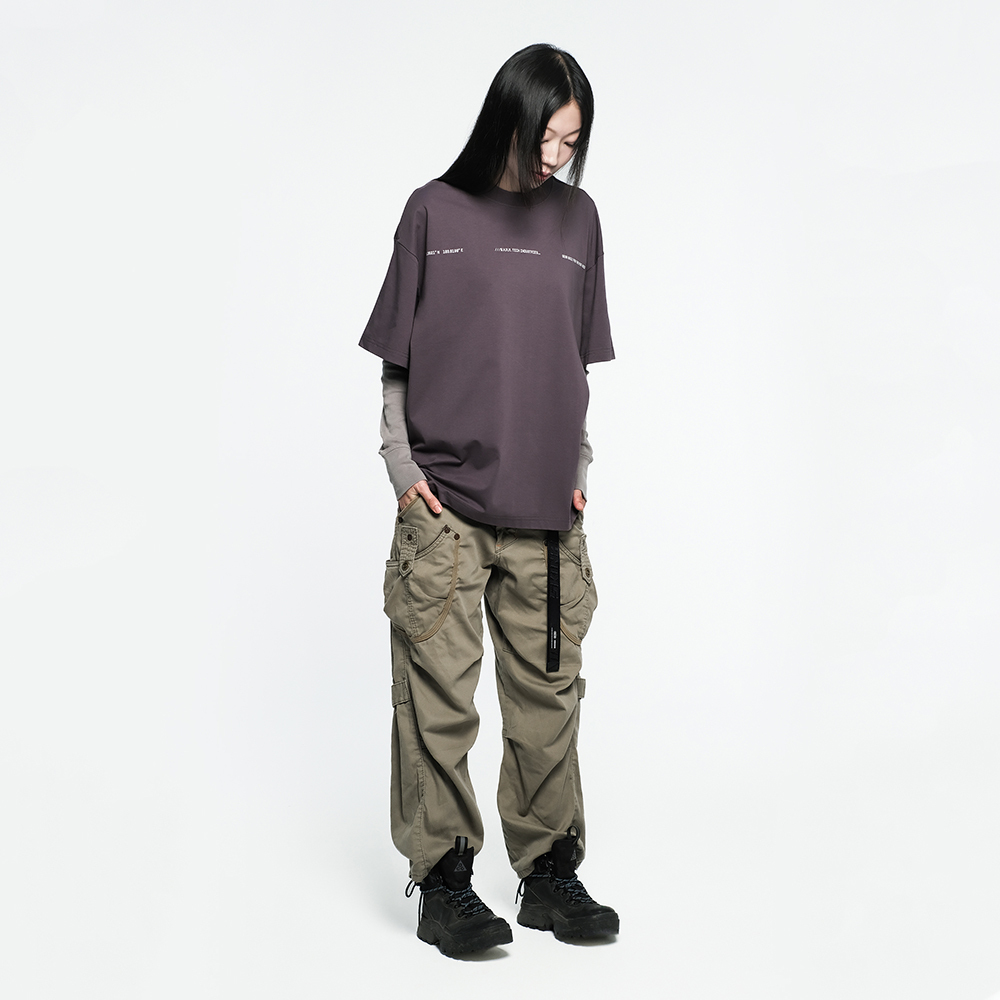 Skinarma Cypher Kısa Kollu Oversize Unisex Bisiklet Yaka Mor Tişört - 2