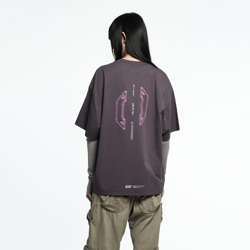 Skinarma Cypher Kısa Kollu Oversize Unisex Bisiklet Yaka Mor Tişört - 3