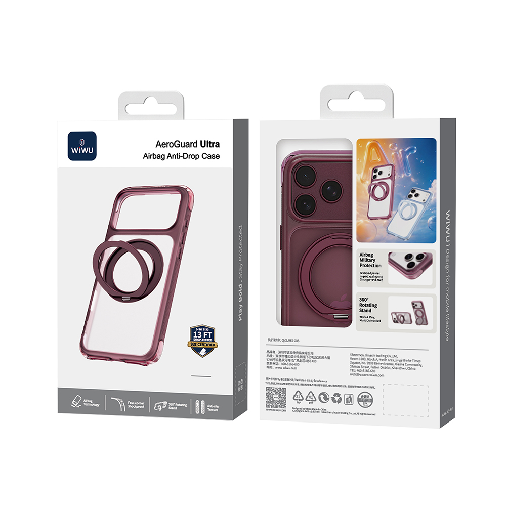 Apple iPhone 17 Pro Uyumlu Kılıf Wiwu AG-203 AeroGuard Ultra Serisi M-safe Şarj Özellikli Airbag Tasarımlı Standlı Kapak - 14