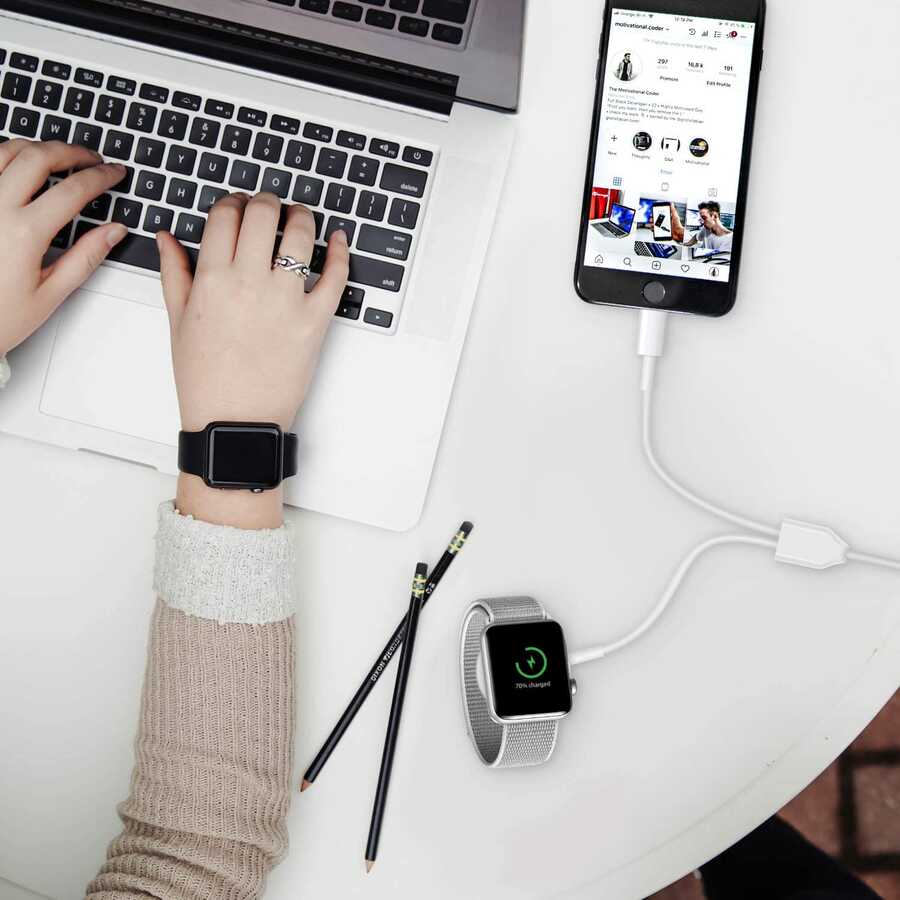 Zore Akıllı Saat Wireless To Lightning Type-C Şarj Kablosu 1.2M - 1