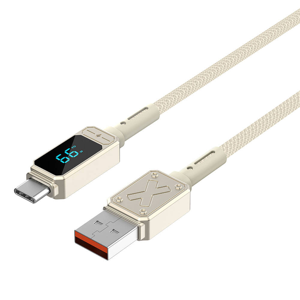 Wiwu Wi-C038 Titan Serisi USB-A to Type-C PD 6A 66W LED Dijital Göstergeli Şarj ve Data Kablosu 1.2M - 2