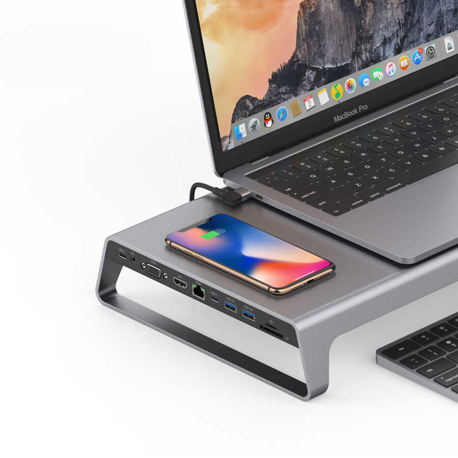 Go Des GD-9128 Hub ve Kablosuz Şarj Destekli Laptop Standı Docking Station Stand - 1