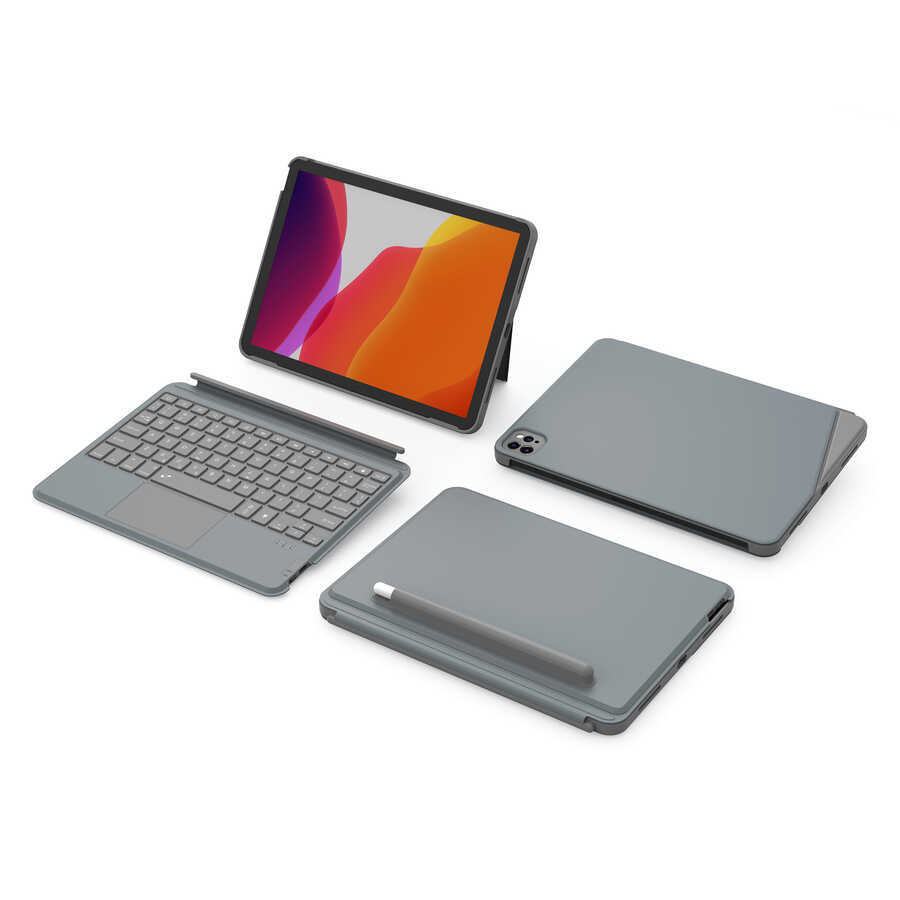 Apple iPad Air 10.9 2020 (4.Nesil) Uyumlu Wiwu Combo Led Işıklı Magnetik Standlı Klavyeli Kılıf - 2