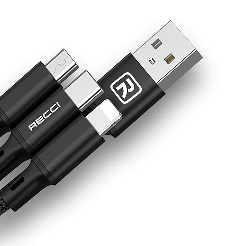 Recci RCS-D120 Fast Wind Serisi 3in1 USB-A to Lightning – Type-C – Micro Şarj ve Data Kablosu 1.2M - 5
