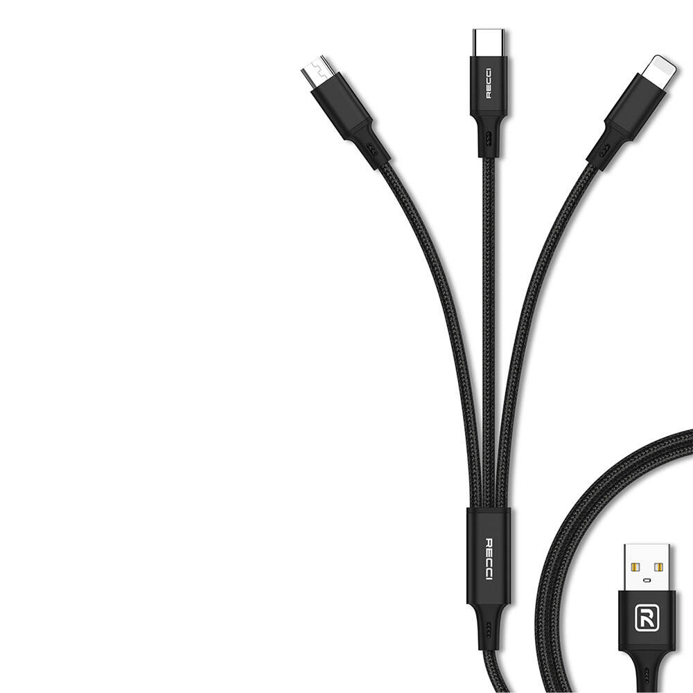 Recci RCS-D120 Fast Wind Serisi 3in1 USB-A to Lightning – Type-C – Micro Şarj ve Data Kablosu 1.2M - 6