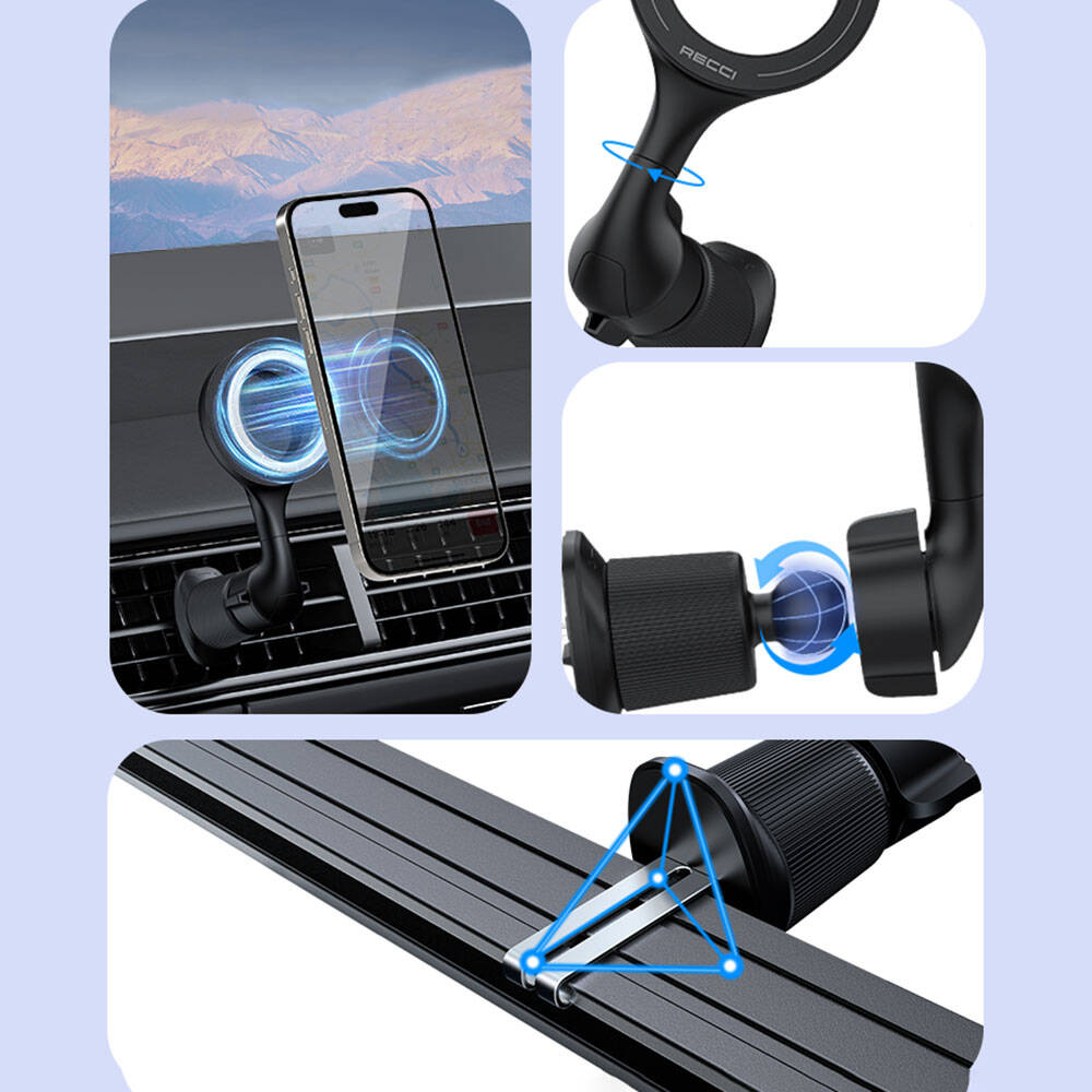Recci RHO-C42 Magsafe Magnetik 360° Dönebilen Havalandırma Tasarım Araç Telefon Tutucu - 6