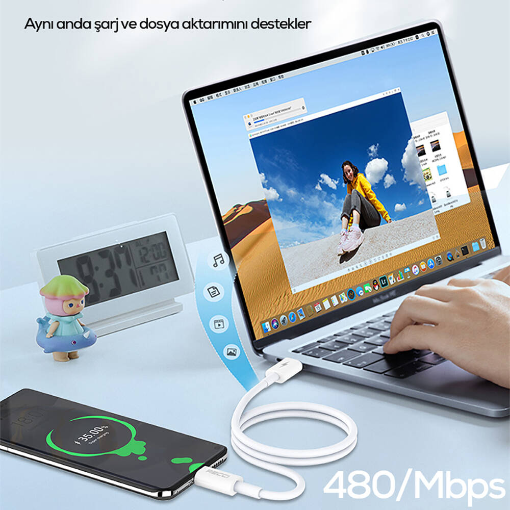 Recci RS06CL Type-C to Lightning PD 20W Hızlı Şarj Özellikli Data ve Şarj Kablosu 1M - 3