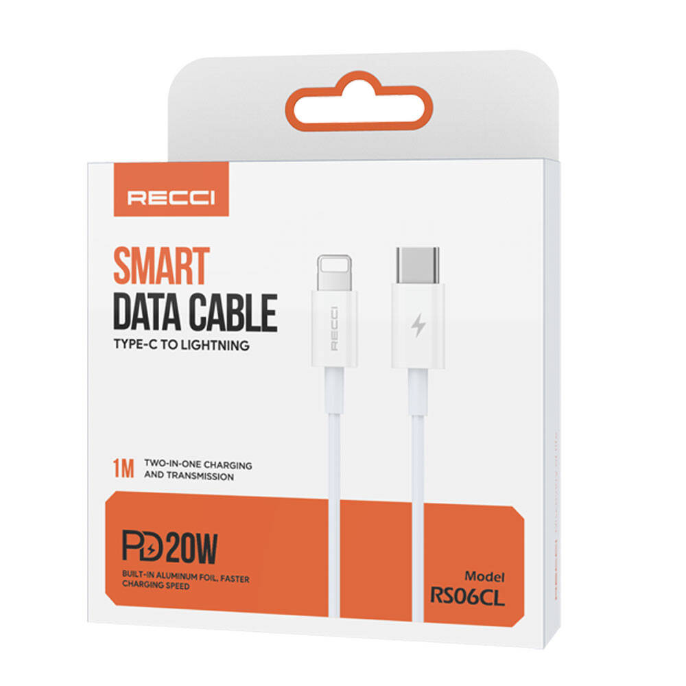 Recci RS06CL Type-C to Lightning PD 20W Hızlı Şarj Özellikli Data ve Şarj Kablosu 1M - 5