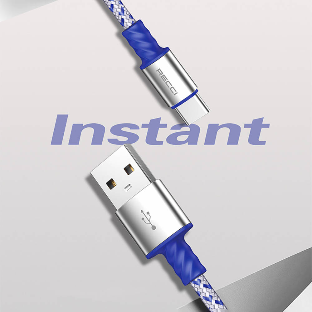 Recci RTC-N33C Instant Serisi USB-A to Type-C 3A Hızlı Şarj Özellikli Şarj ve Data Kablosu 2M - 3