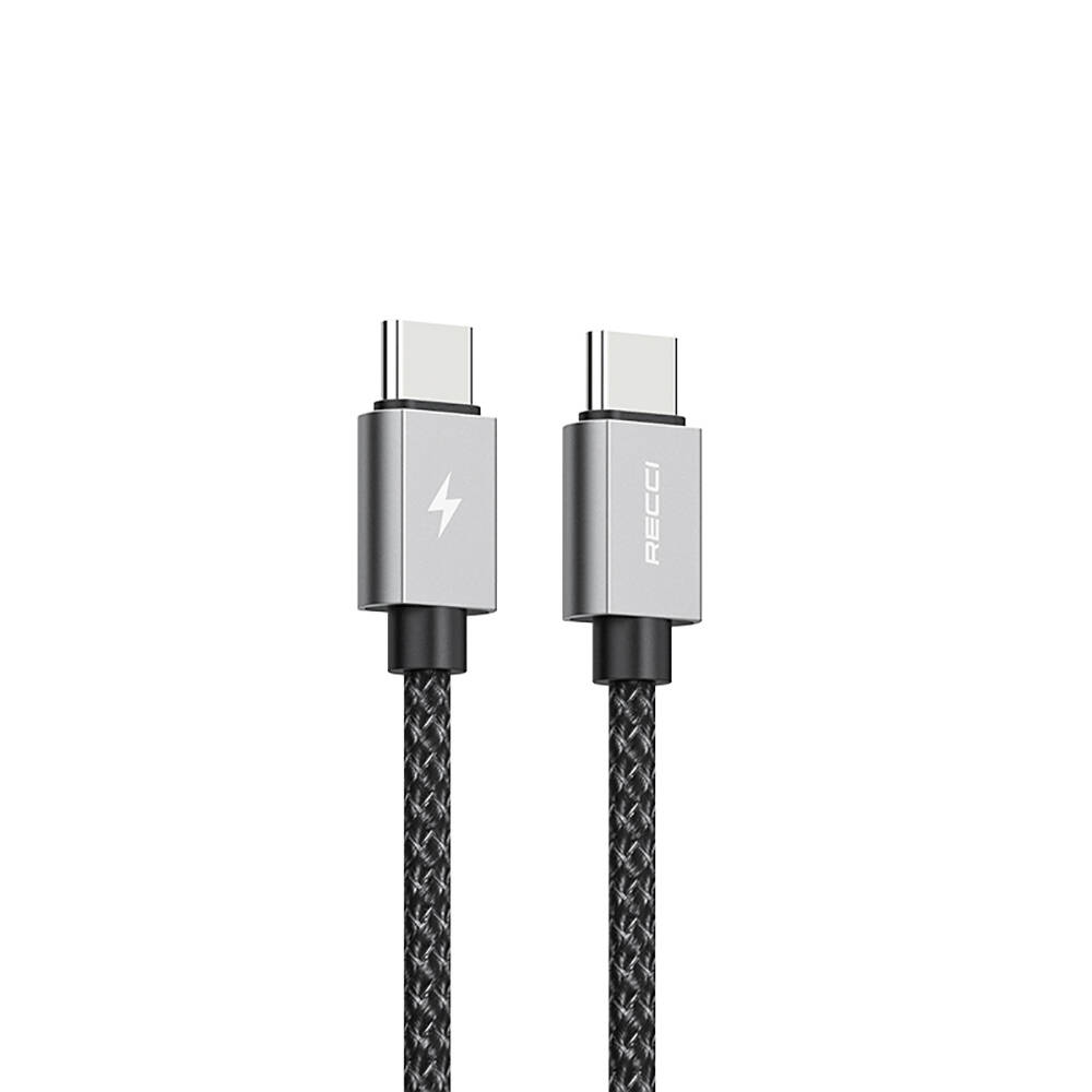 Recci RTC-P08CC Type-C to Type-C PD 100W 5A Hızlı Şarj Naylon Örgü Tasarım Şarj ve Data Kablosu 1.5M - 1