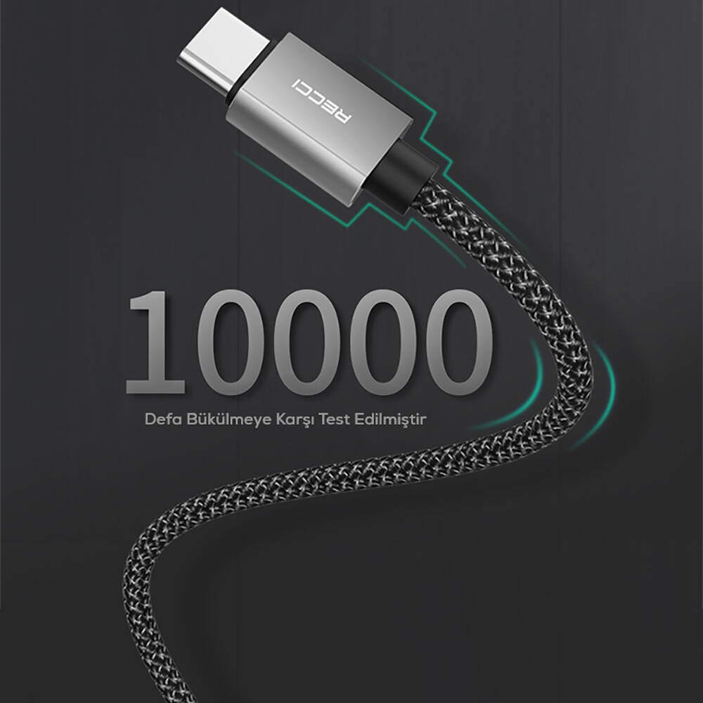 Recci RTC-P08CC Type-C to Type-C PD 100W 5A Hızlı Şarj Naylon Örgü Tasarım Şarj ve Data Kablosu 1.5M - 5