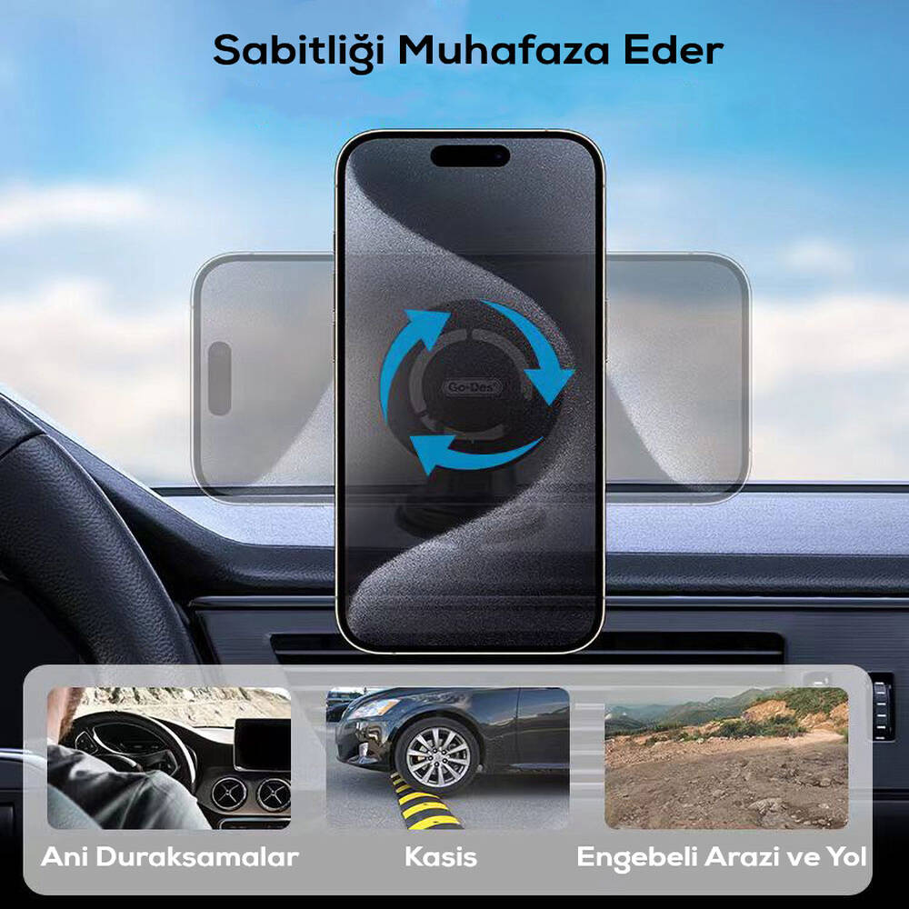 Go Des GD-HD936 360° Dönebilen ve Uzayan Başlıklı Araç Telefon Tutucu - 1