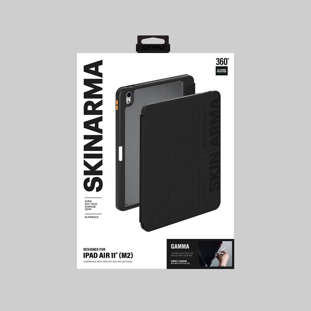 Apple iPad Air 11 2024 Uyumlu Kılıf SkinArma Kabartma Baskı Tasarımlı 360 Tam Koruma Arkası Şeffaf Standlı Gamma Kılıf - 11
