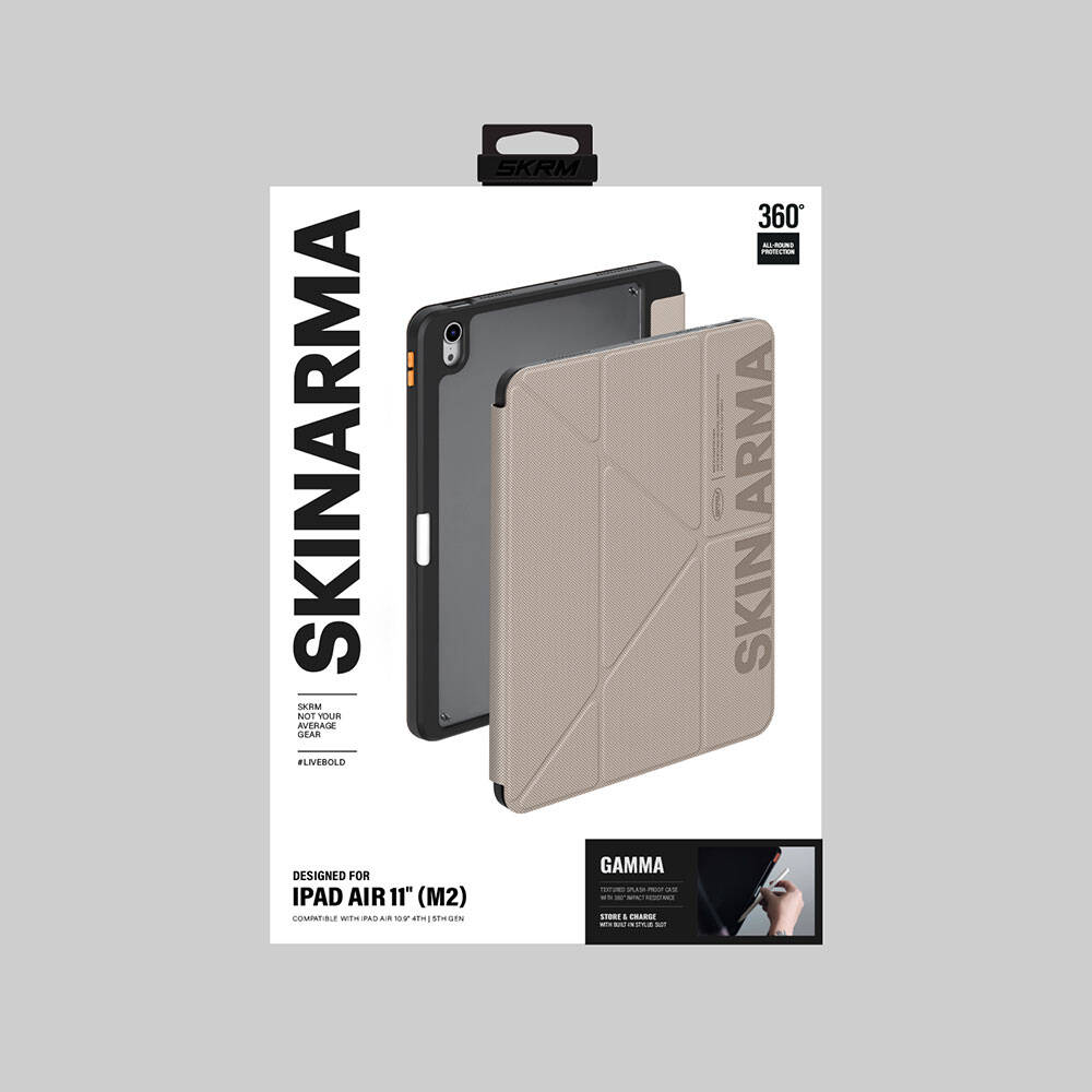 Apple iPad Air 11 2024 Uyumlu Kılıf SkinArma Kabartma Baskı Tasarımlı 360 Tam Koruma Arkası Şeffaf Standlı Gamma Kılıf - 12