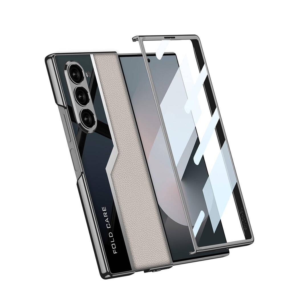 Samsung Galaxy Z Fold 6 Uyumlu Kılıf Ultra İnce Kamera Korumalı PC + Deri Arka Yüzey Zore Kıpta Poligan Kapak - 2