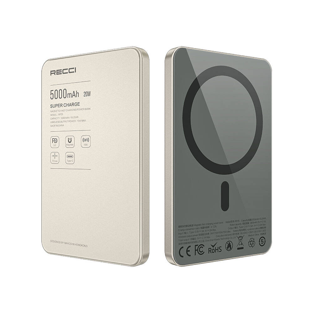 Recci RP25 PD 20W Ultra İnce Hızlı Şarj Özellikli Wireless Powerbank 15W 5000mAh - 4