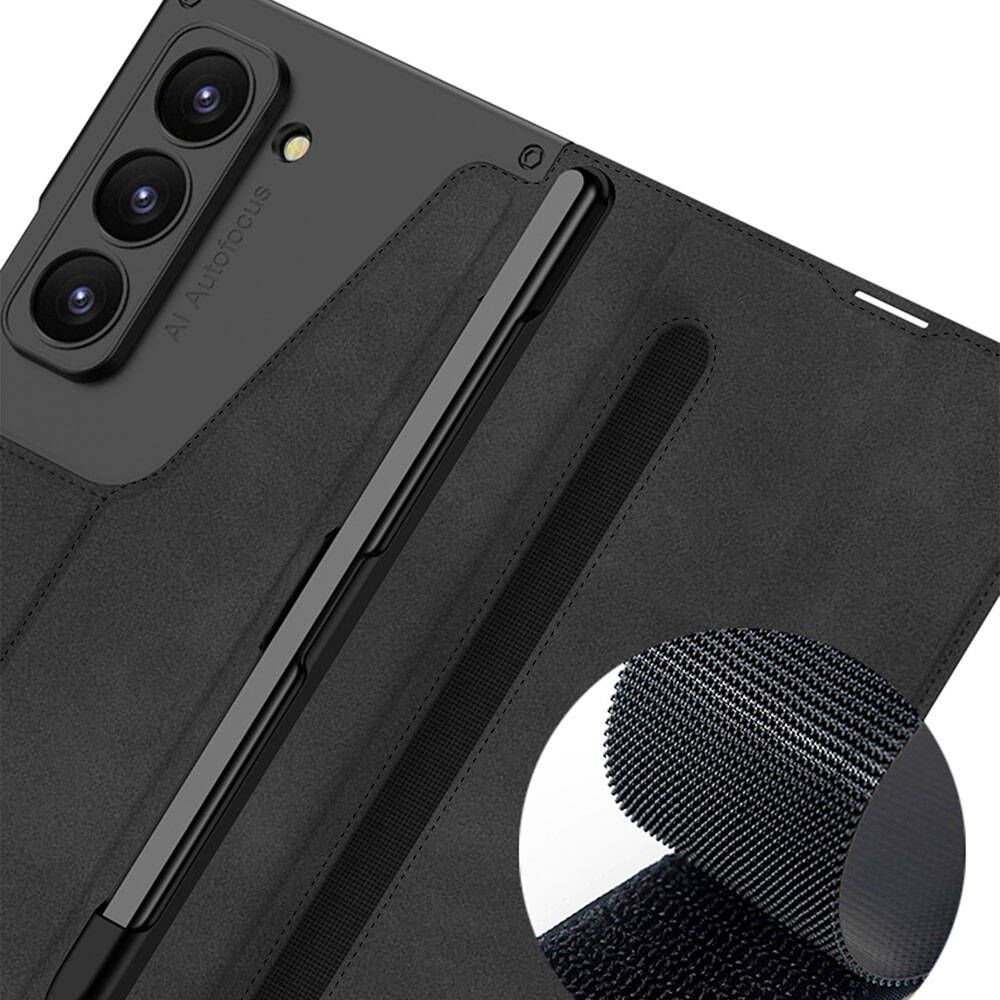 Samsung Galaxy Z Fold 6 Uyumlu Kılıf Kamera Korumalı Kadife Tasarımlı Zore Kıpta Kalemli Fest Kapak - 6