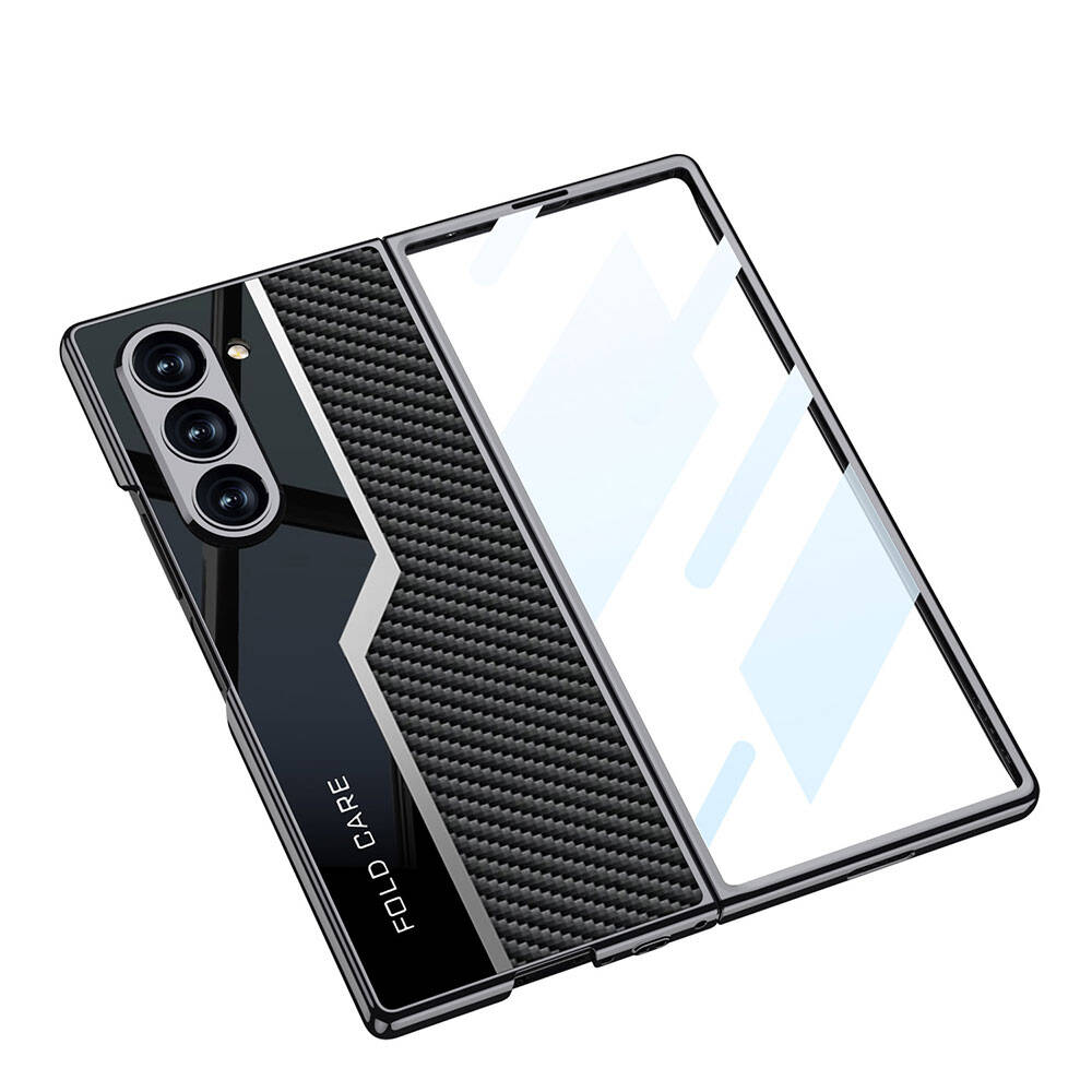 Samsung Galaxy Z Fold 6 Uyumlu Kılıf Ultra İnce Kamera Korumalı PC + Karbon Fiber Tasarımlı Arka Yüzey Zore Kıpta Poligan Kapak - 1
