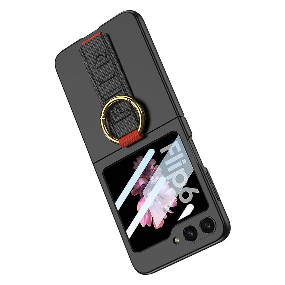 Samsung Galaxy Z Flip 6 Uyumlu Kılıf Kamera Korumalı Yüzüklü Karbon Tasarımlı Zore Flip Ring Kıpta Kapak - 1